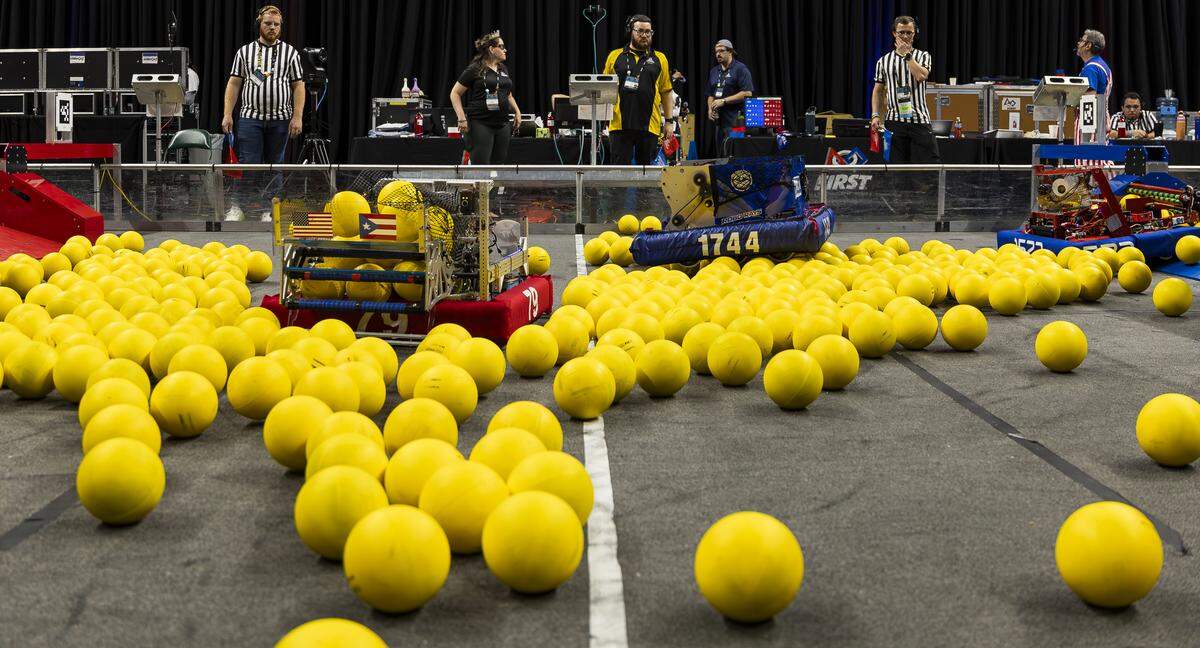 Students from Team 79 Krunch, Team Robo-Rays Robotics and Team 1523 MARS (Mega Awesome Robotic Systems) participate in the 2026 FIRST Robotics South Florida Regional Competition at the University of Miami’s Watsco Center on Friday, April 10, 2026, in Coral Gables, Fla. Participants from local school districts, surrounding states, and international teams are competing for an opportunity to earn a spot at the 2026 FIRST World Championship.