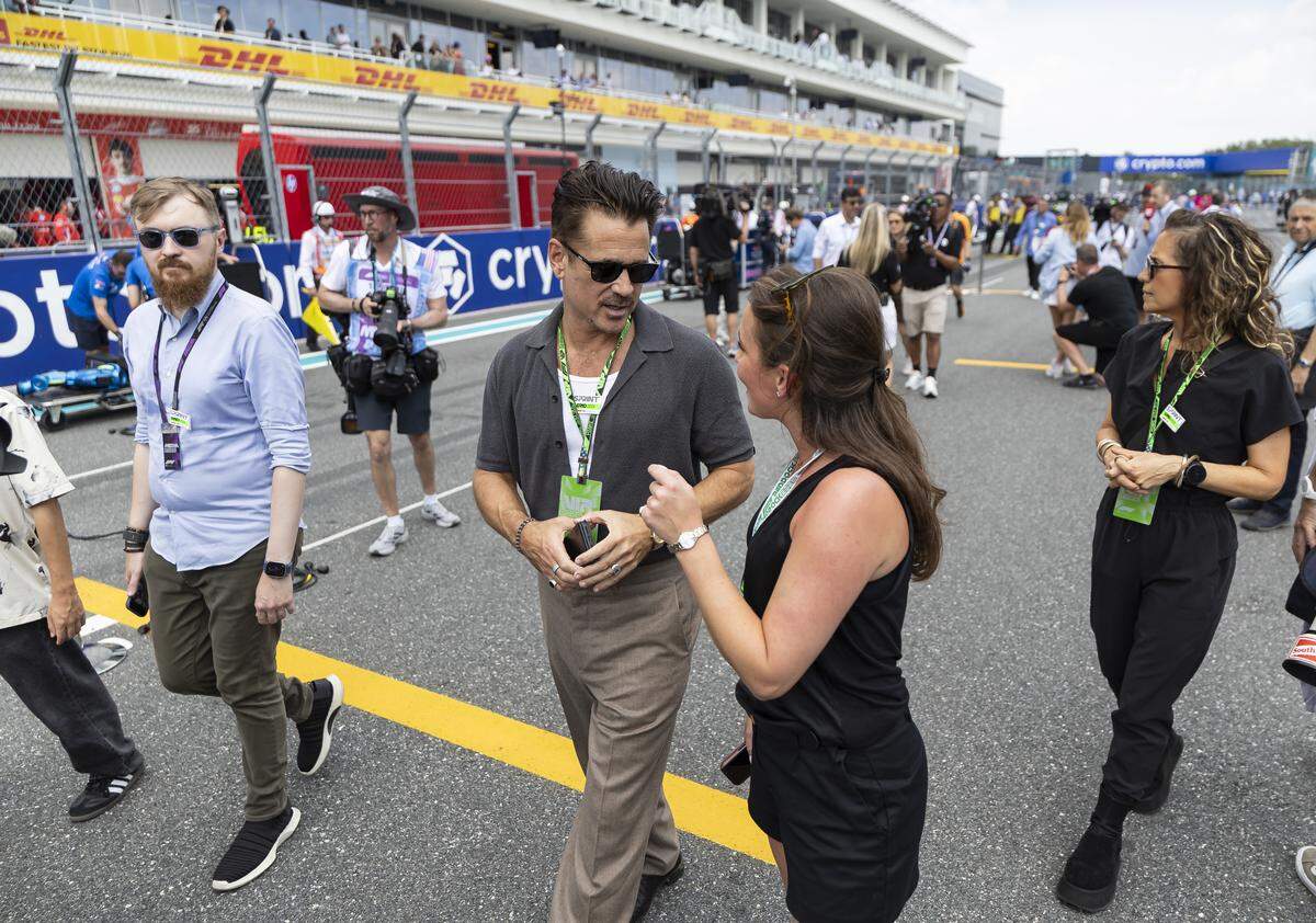 Irish actor Colin Farrell is seen in the starting grid ahead of a Sprint Race on the second day of the Formula One Miami Grand Prix at the Miami International Autodrome on Saturday, May 2, 2026, in Miami Gardens, Fla.