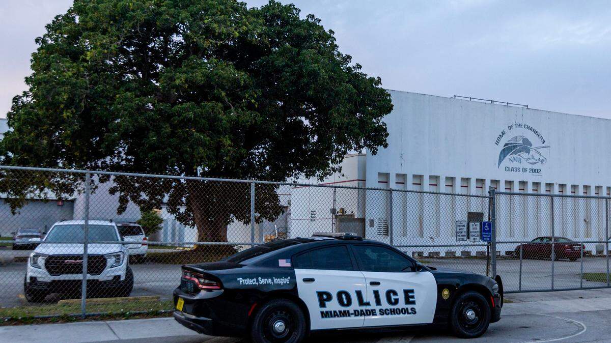 An exterior shot of North Miami Beach High School in North Miami Beach, Florida, on Thursday, January 25, 2024. A student was flown to the hospital after a fight with another student Thursday afternoon at North Miami Beach High School, according to firefighters and schools officials.