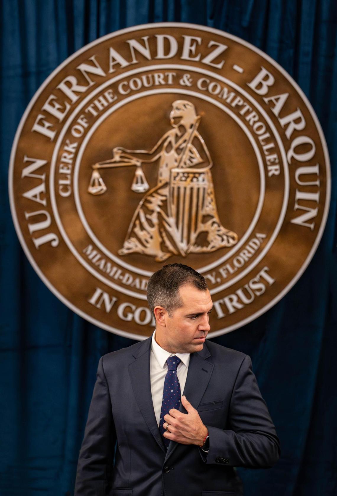 Juan Fernandez-Barquin before he is sworn in as clerk of court and comptroller of Miami-Dade County at the Stephen P. Clark Government Center in Miami on Jan. 10, 2025.