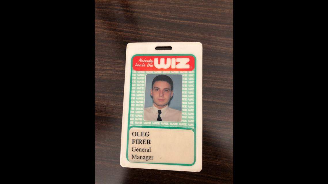 Oleg Firer pictured on his ID badge for Nobody Beats the Wiz, a defunct electronics chain located primarily in the New York area.