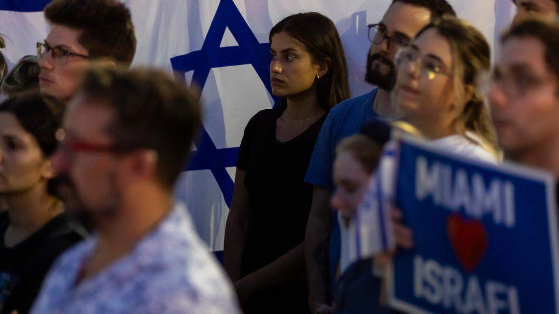 People attend a rally in solidarity with Israel at the Holocaust Memorial on Oct. 10, 2023, in Miami Beach. People attended the event, hosted by the Greater Miami Jewish Federation, to show solidarity with Israel afterthe Hamas attacks.
