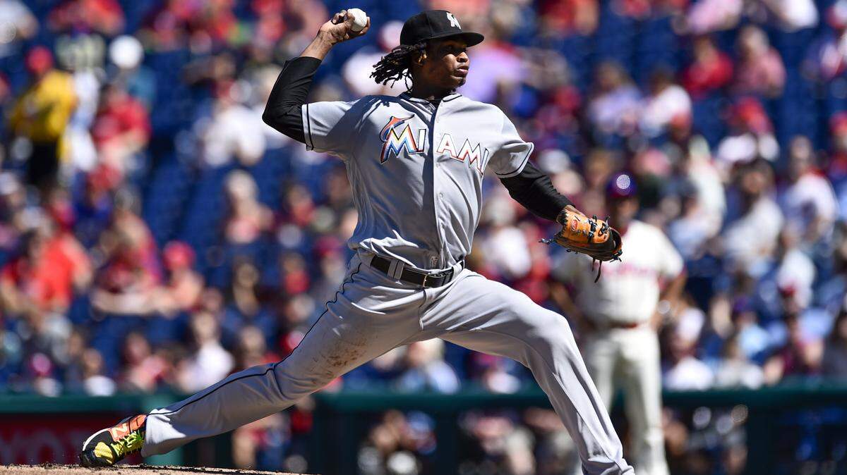 Miami Marlins starting pitcher Jose Urena throws the ball during the first inning of a baseball game against the Philadelphia Phillies, Sunday, Sept. 16, 2018, in Philadelphia. (AP Photo/Derik Hamilton)2
