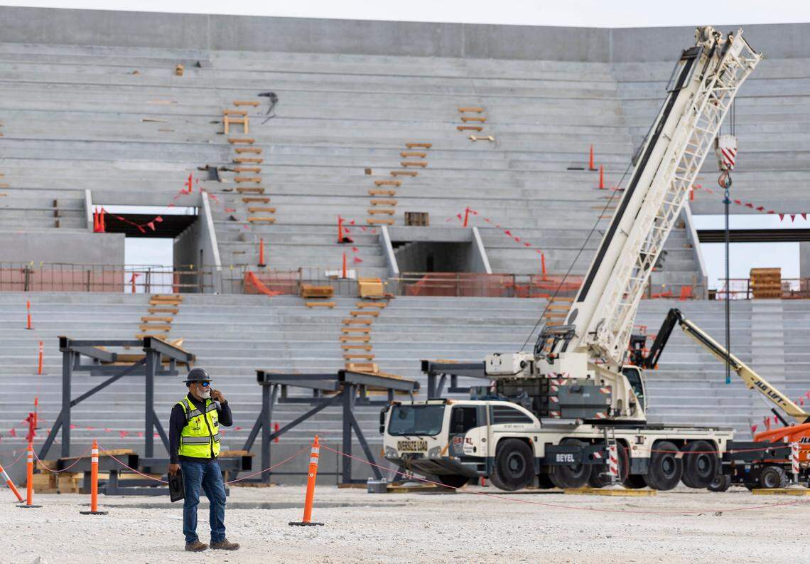 Jose Ayala, general superintendent on site for Lemartec, looks on as construction progresses at Miami Freedom Park on Tuesday, June 24, 2025, in Miami, Fla.