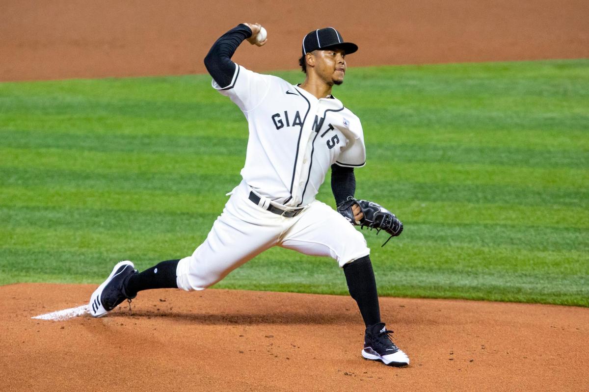 Miami Marlins right-handed pitcher Elieser Hernandez (57) throws a pitch during the first inning of a Major League Baseball game against the Atlanta Braves at Marlins Park in Miami, Florida on Sunday, August 16, 2020.