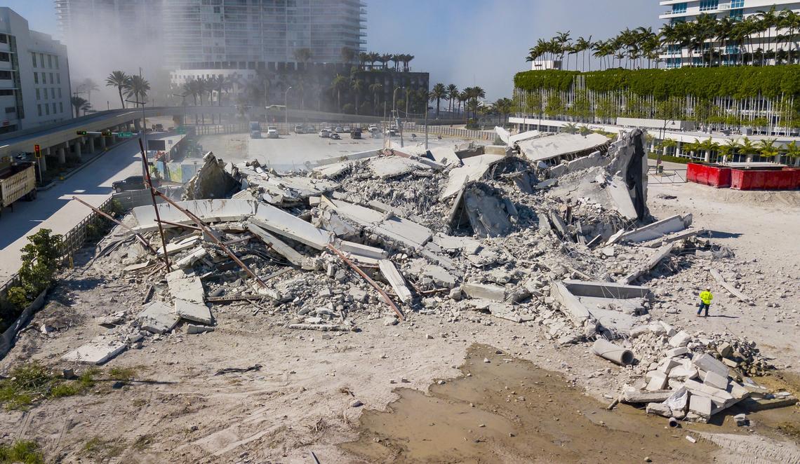 The remains of the South Shore Hospital after it was demolished at the corner of Sixth Street and Alton Road in Miami Beach, Florida, on Tuesday, April 16, 2019.