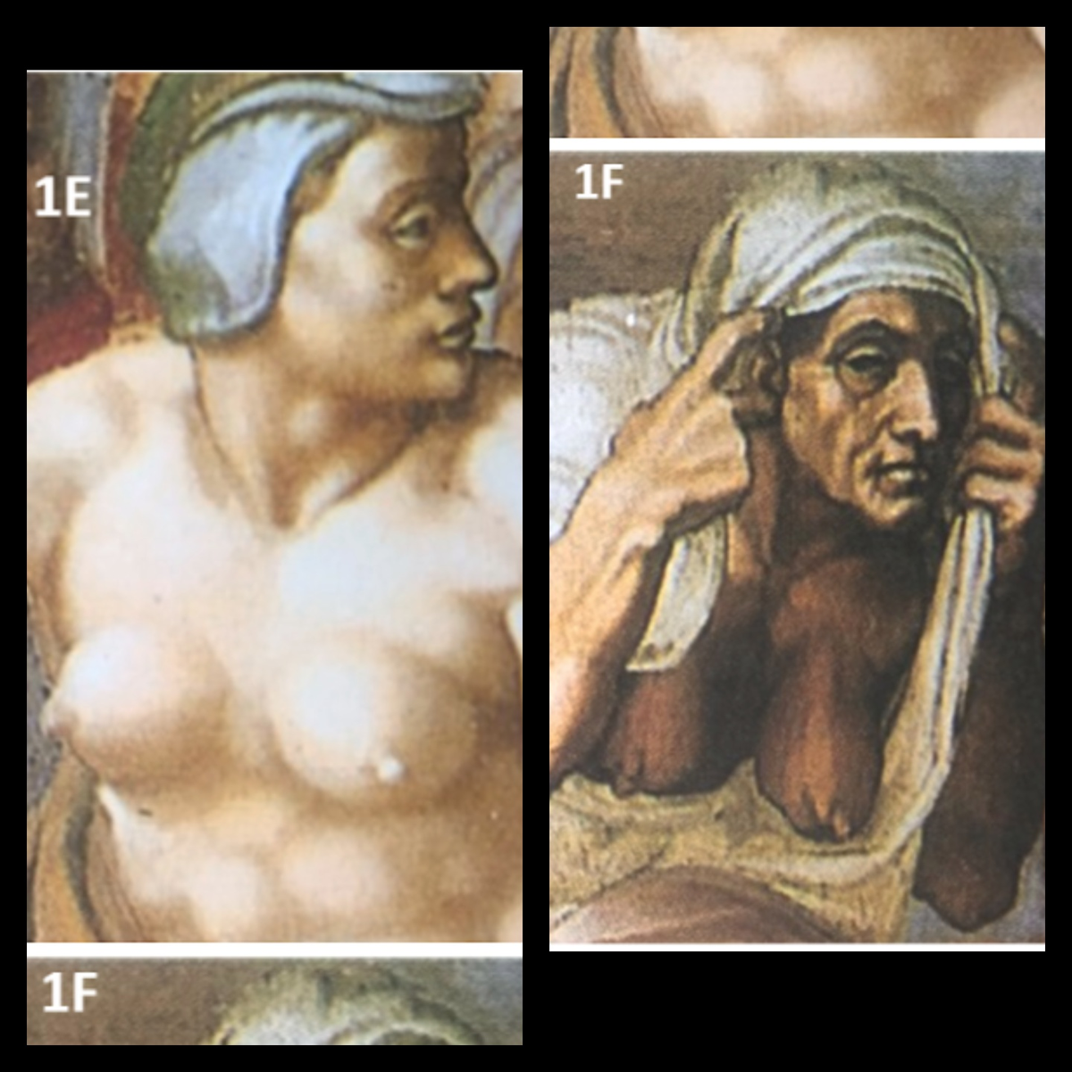 Other women with exposed breasts found in other frescoes do not have the dimpling or bulging found on the blue-cloaked woman.