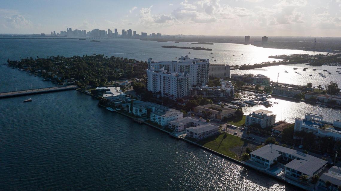 Despite falling home sales last year, South Florida’s median prices for houses and condos increased as people competed for homes to buy. This is an aerial view of North Bay Village, near housing hotbed Miami Beach.
