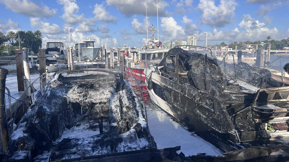 An early-morning boat fire at Grove Isle marina in Coconut Grove completely engulfed two boats, and damaged two others, authorities said, Tuesday, June 17, 2025