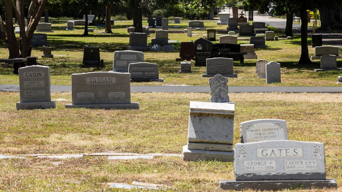 General view of the Evergreen Cemetery on Wednesday, April 17, 2024, in Fort Lauderdale, Florida.