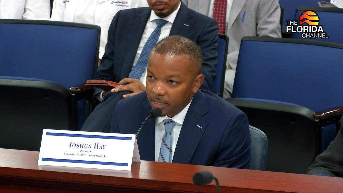 Joshua Hay, Chairman of the Hope Florida Foundation, testifies before the House Health Care Budget Subcommittee on April 15, 2025.