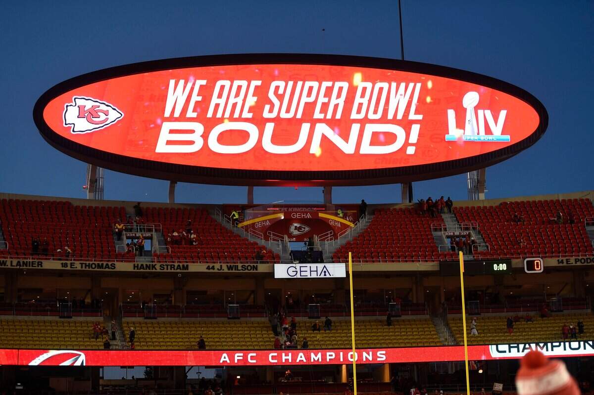 After the Chiefs captured the AFC Championship the sign proclaims the team is Super Bowl bound after defeating the Tennessee Titans, 35-24, Sunday, Jan. 19, 2020, at Arrowhead Stadium in Kansas City.