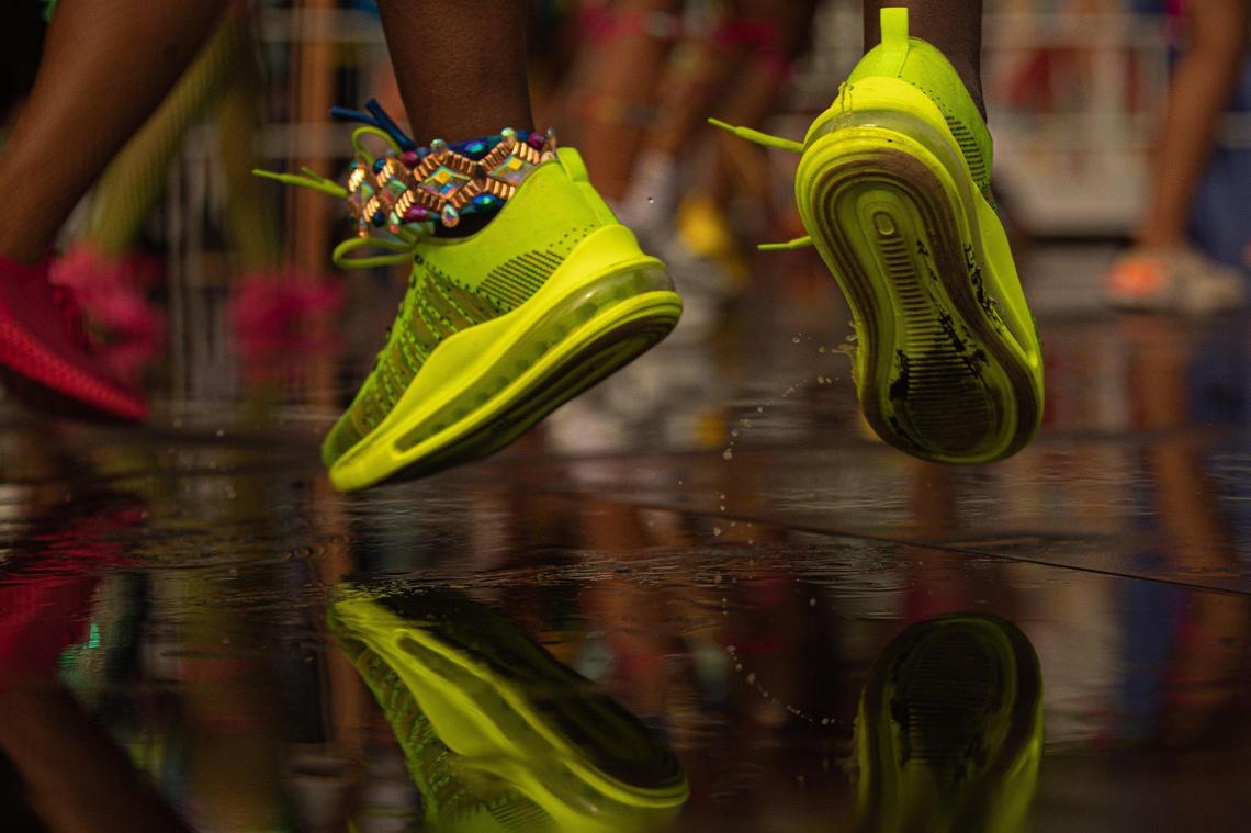 A performer’s shoes are seen while dancing during Miami Carnival at the Miami-Dade County Fair Expo in Miami, Florida on Sunday, October 9, 2022.