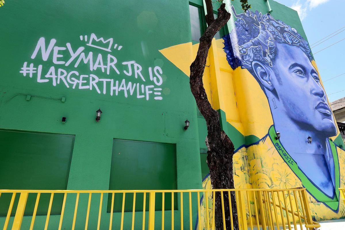 Mural of Brazilian soccer star Neymar on corner of SW 1st Ave and 8th street in Miami. P