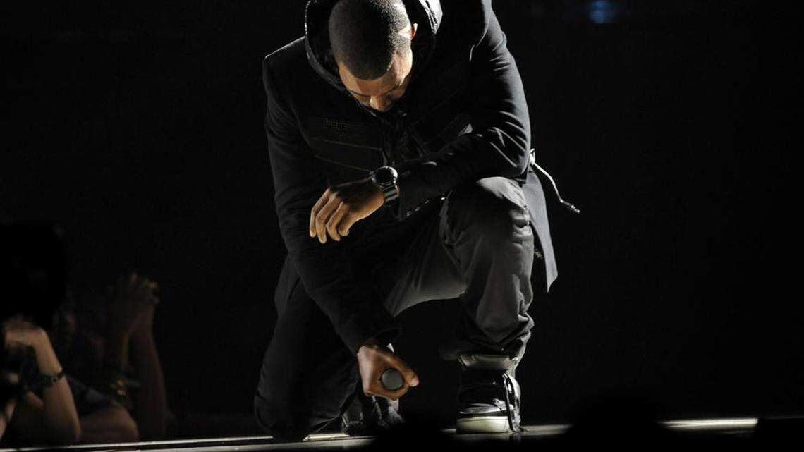 Kanye West performs at the 50th Annual Grammy Awards in Los Angeles in 2008. The Nike Air Yeezy 1 Prototypes he wore during his performance were acquired for $1.8 million by social investing platform Rares.
