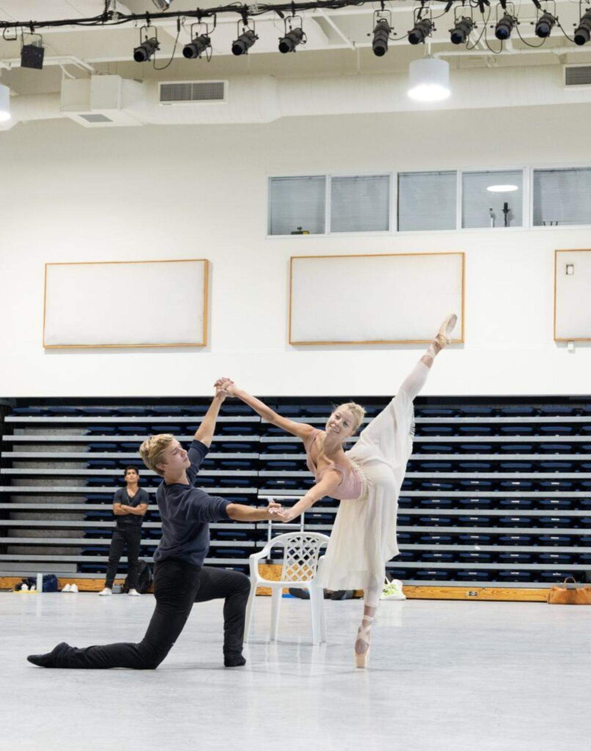 Brooks Landegger and Dawn Atkins rehearsing “A Midsummer Night’s Dream” being performed as this season’s Miami City Ballet opener. Choreography by George Balanchine © The George Balanchine Trust.