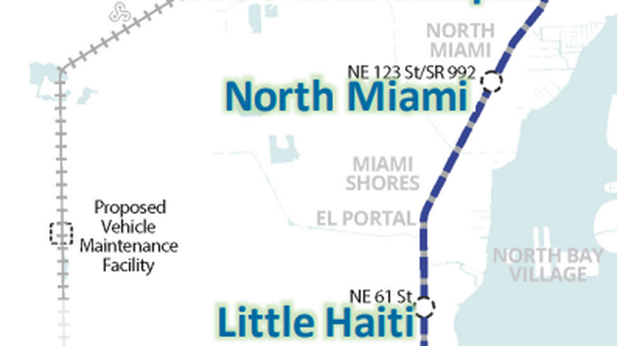 The planned Northeast Corridor commuter rail would run trains every 30 or 60 minutes between downtown Miami and Aventura. The proposal by Miami-Dade County’s Department of Transportation and Public Works includes five new stations connecting the existing Brightline stations in Miami and Aventura.