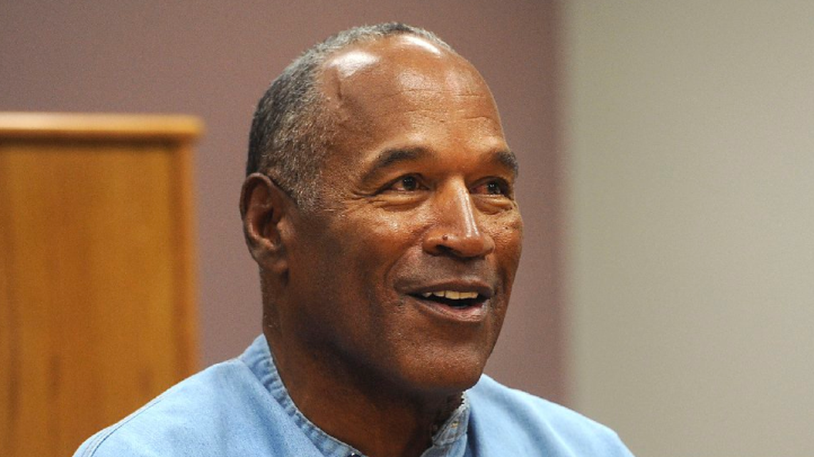 Former NFL football star O.J. Simpson appears via video for his parole hearing at in Lovelock, Nev., on July 20, 2017. Simpson was granted parole after more than eight years in prison for a Las Vegas hotel heist.