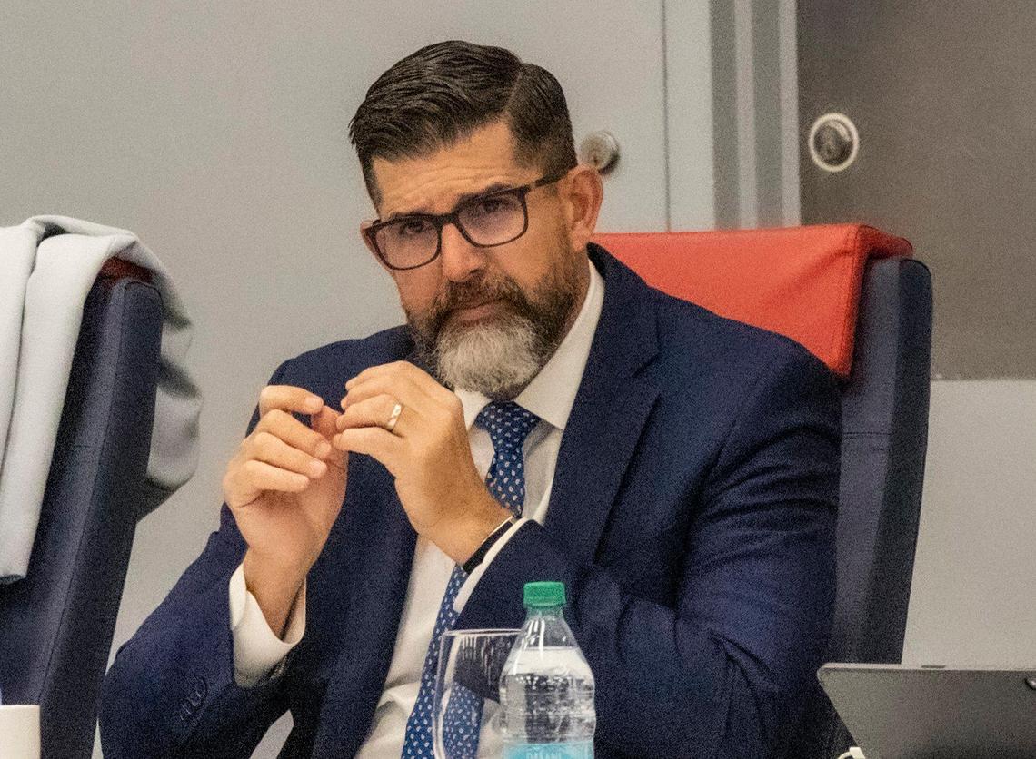 Manny Diaz, Jr. at the Board of Governors meeting at Florida Atlantic University in Boca Raton, Florida where he was confirmed as interim president of University of West Florida.