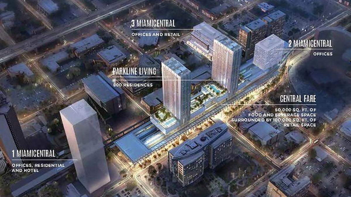 Blackstone bought the offices of 2 MiamiCentral, where it currently has a 41,000-square-foot workspace, and 3 MiamiCentral for $230 million. Above: A rendering of the completed MiamiCentral project.
