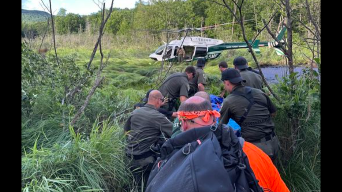 A 75-year-old man missing for four days was found stuck in a bog at Mount Blue State Park in Maine, officials say.