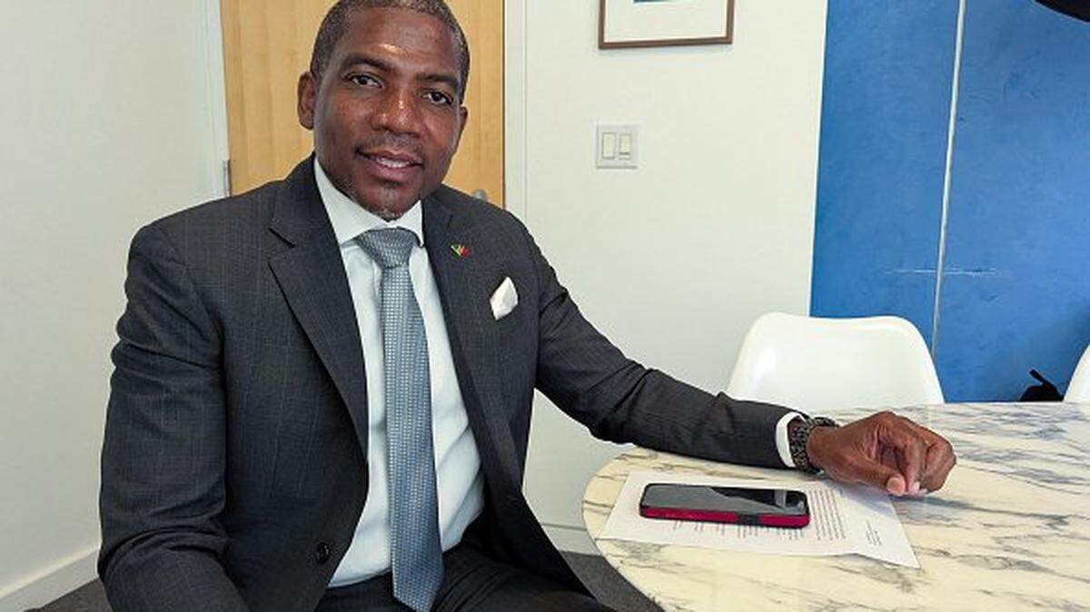 Prime Minister of Saint Kitts and Nevis Terrance Drew poses for a portrait on the sideline of the United Nations General Assembly at Scandinavia House in New York City on September 25, 2025. US President Donald Trump may dismiss climate change as a "con job" -- but for the leader of the twin island nation of St. Kitts and Nevis, its toll is unmistakable: land swallowed, homes battered, and livelihoods threatened. Prime Minister Terrance Drew, responding to Trump's blistering attack on the science of planet-warming fossil fuels at the United Nations, said: "Everyone has the opportunity to express themselves." But for his 45,000 countrymen and women, "it is not a matter of any discussion, it is a reality we are living," Drew told AFP on the sidelines of the world's body's high-level week in New York. (Photo by Issam AHMED / AFP) (Photo by ISSAM AHMED/AFP via Getty Images)