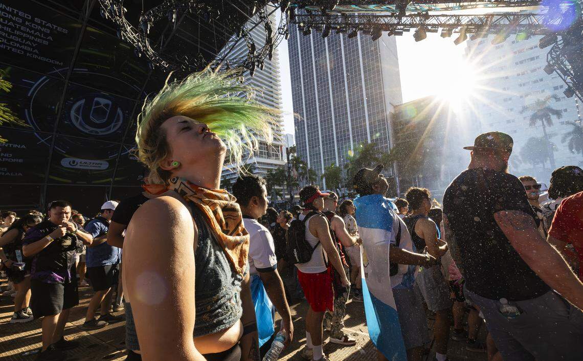 Kayla Plume dances as Bou performs during Ultra Music Festival’s 26th anniversary at Bayfront Park on Saturday, March 28, 2026, in downtown Miami, Fla.
