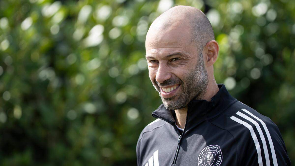 Inter Miami head coach Javier Mascherano arrives to speak with the media after holding team practice at the Florida Blue Training Center on Monday, Jan. 13, 2025, in Fort Lauderdale, Fla.