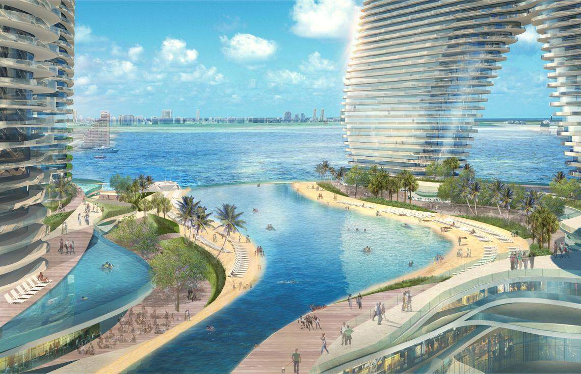 An artist’s rendering shows what a resort built on Miami Herald property in downtown Miami might have looked like.