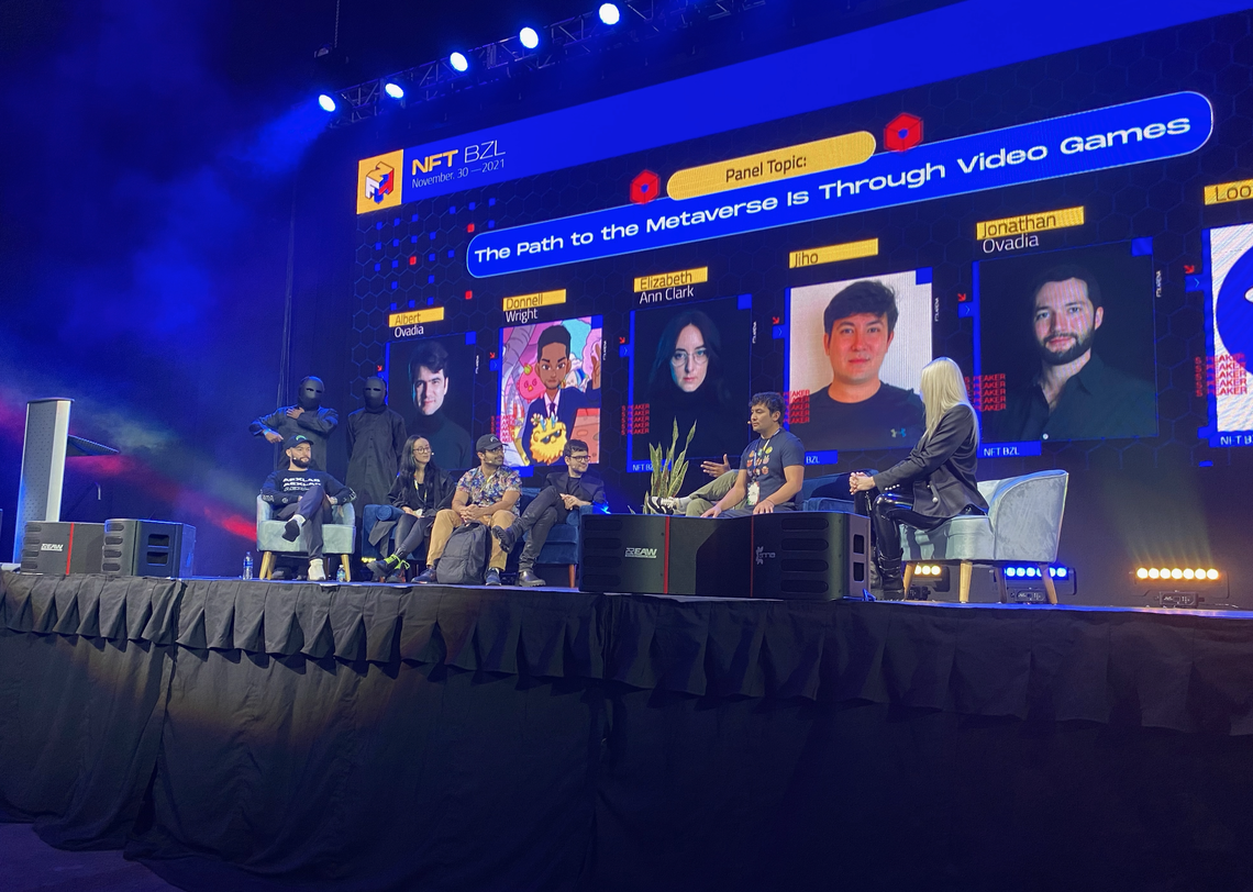 Jonathan Ovadia, Elizabeth Ann Clark, and Albert Ovadia of AEXLAB were among the speakers at NFT BZL during Miami Art Week.