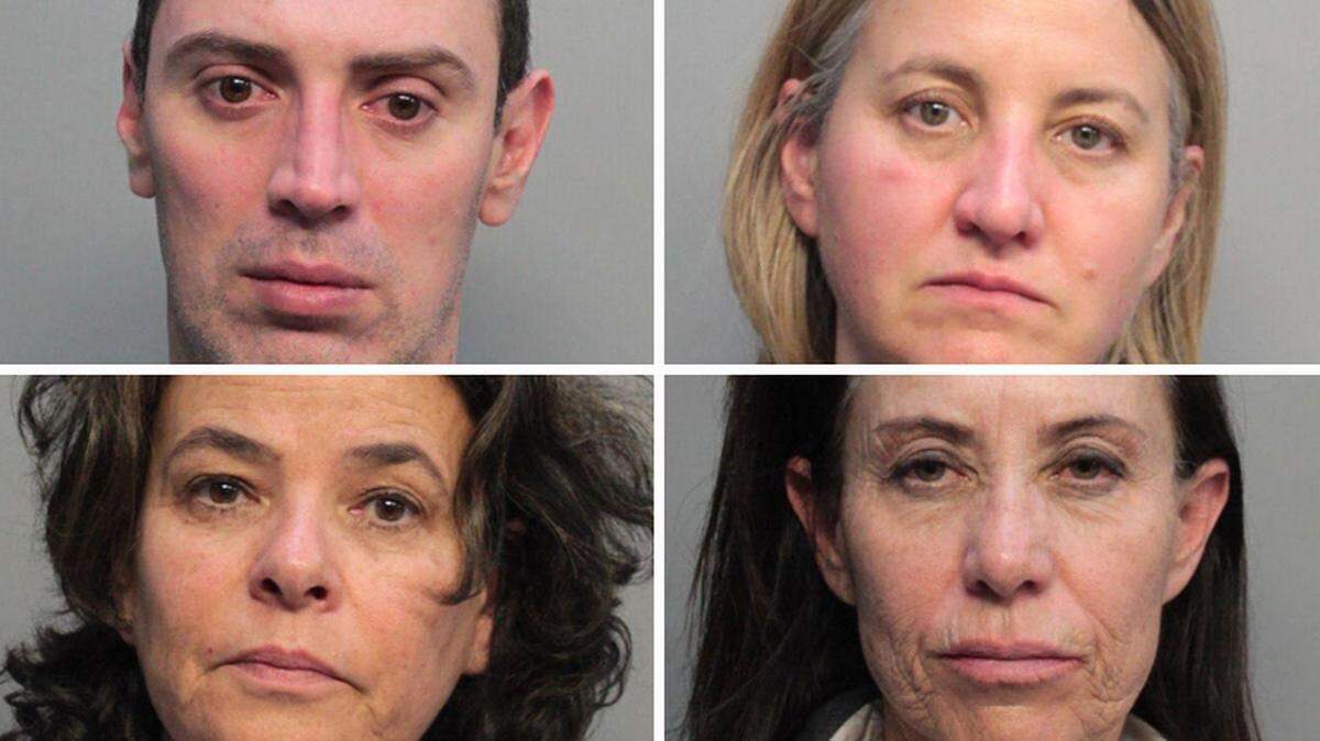 Customs and Border Patrol says four flight attendants — clockwise from top left, Carlos Alberto Munoz-Moyano, Maria Isabel Wilson-Ossandon, Maria Beatriz Pasten-Cuzmar and Miaria Delpilar Roman-Strick — laundered more than $22,000 into Miami International Airport.