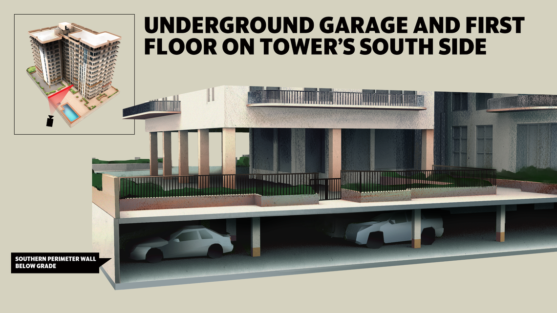 A cross-section of a prime area of the pool deck collapse that happened seven minutes before the tower fell on June 24.