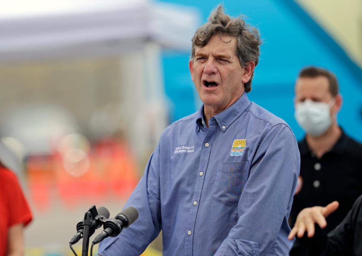Florida Surgeon General Scott Rivkees acknowledged the importance of contact tracing but offered little detail on the state’s long-term plan on Wednesday, May 6, 2020, at the Hard Rock Stadium in Miami Gardens.