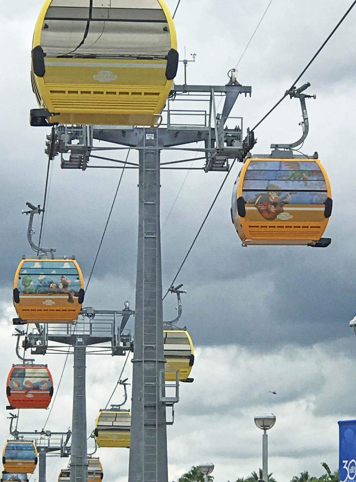 Gondolas being tested outside Hollywood Studios before the Sept. 29 opening of the Disney Skyliner.