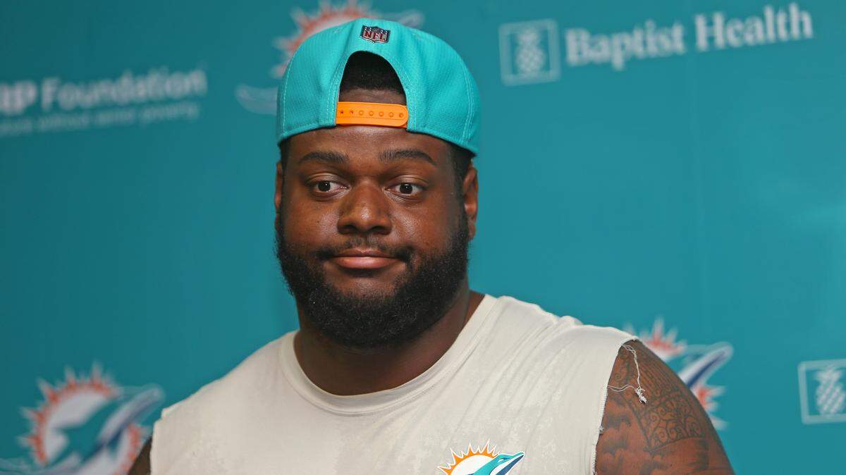 Dolphins defensive tackle Jordan Phillips seemed thrilled about speaking with reporters during a press conference in May 2018.