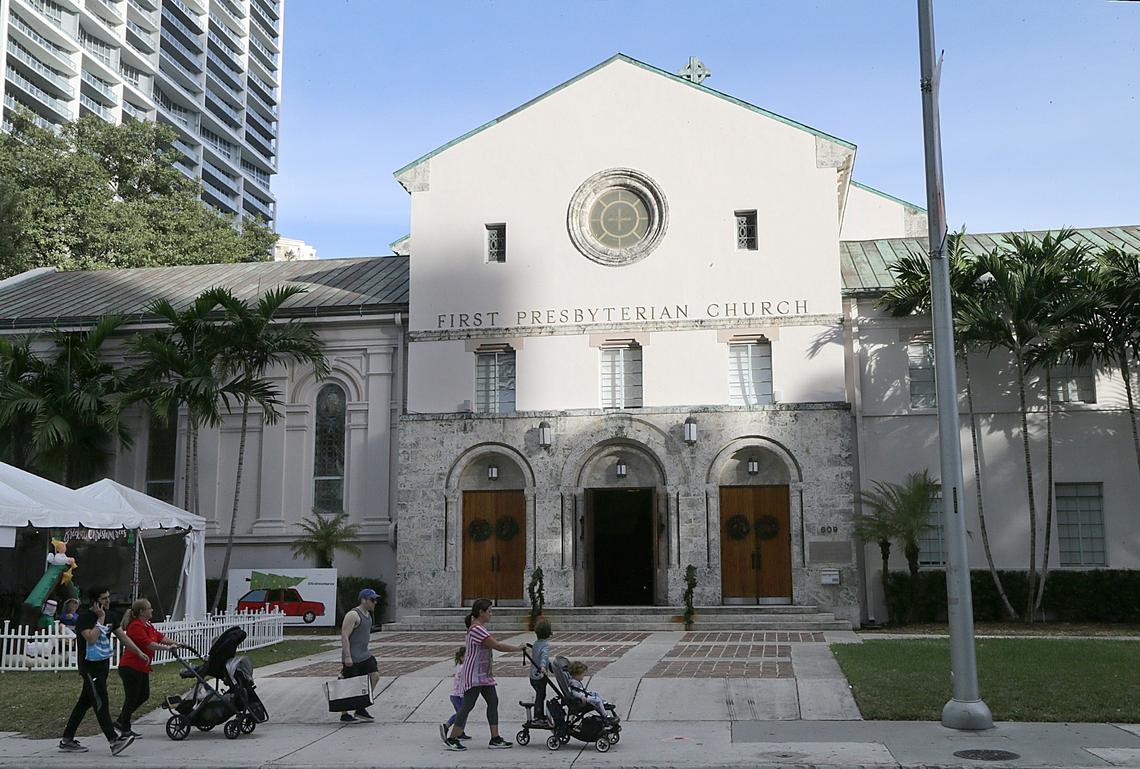 View of The First Presbyterian Church of Miami, the oldest organized congregation in the city, located at 609 Brickell Avenue, has been hit with a $7.1 million tax bill by the Miami-Dade Property Appraiser.