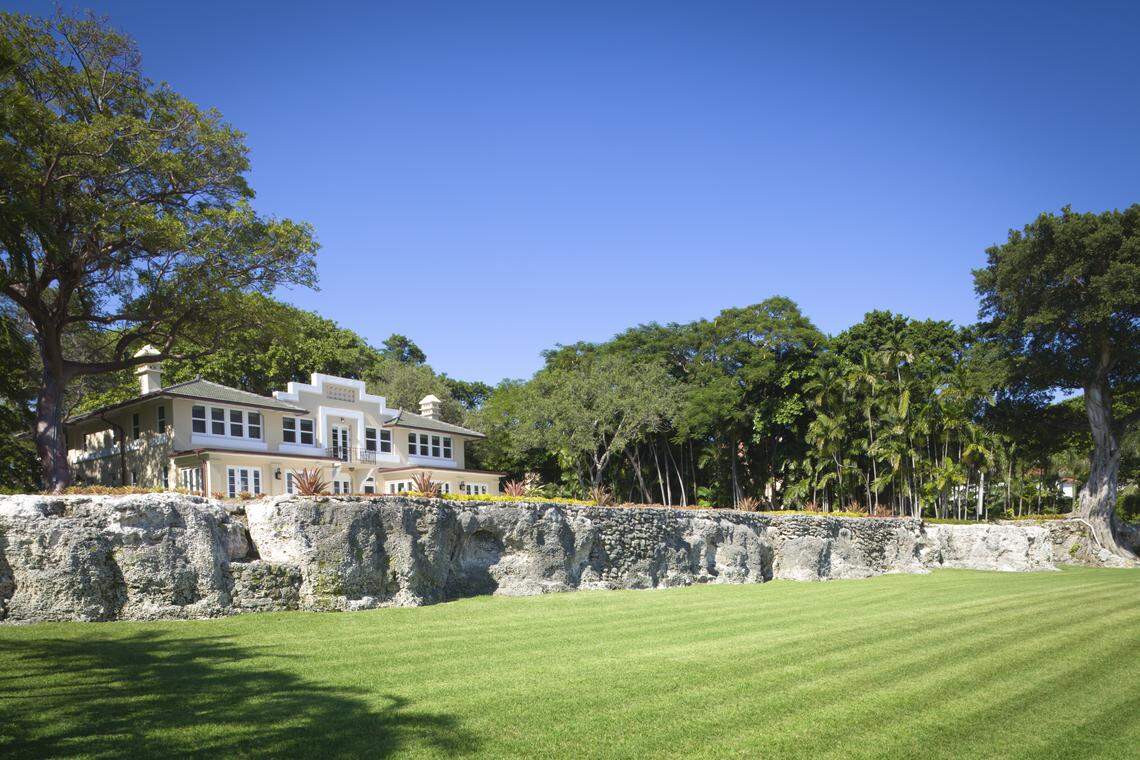William Jennings Bryan’s historic Villa Serena seen from the shore of Biscayne Bay after its 2008 restoration by banker Adrienne Arsht.