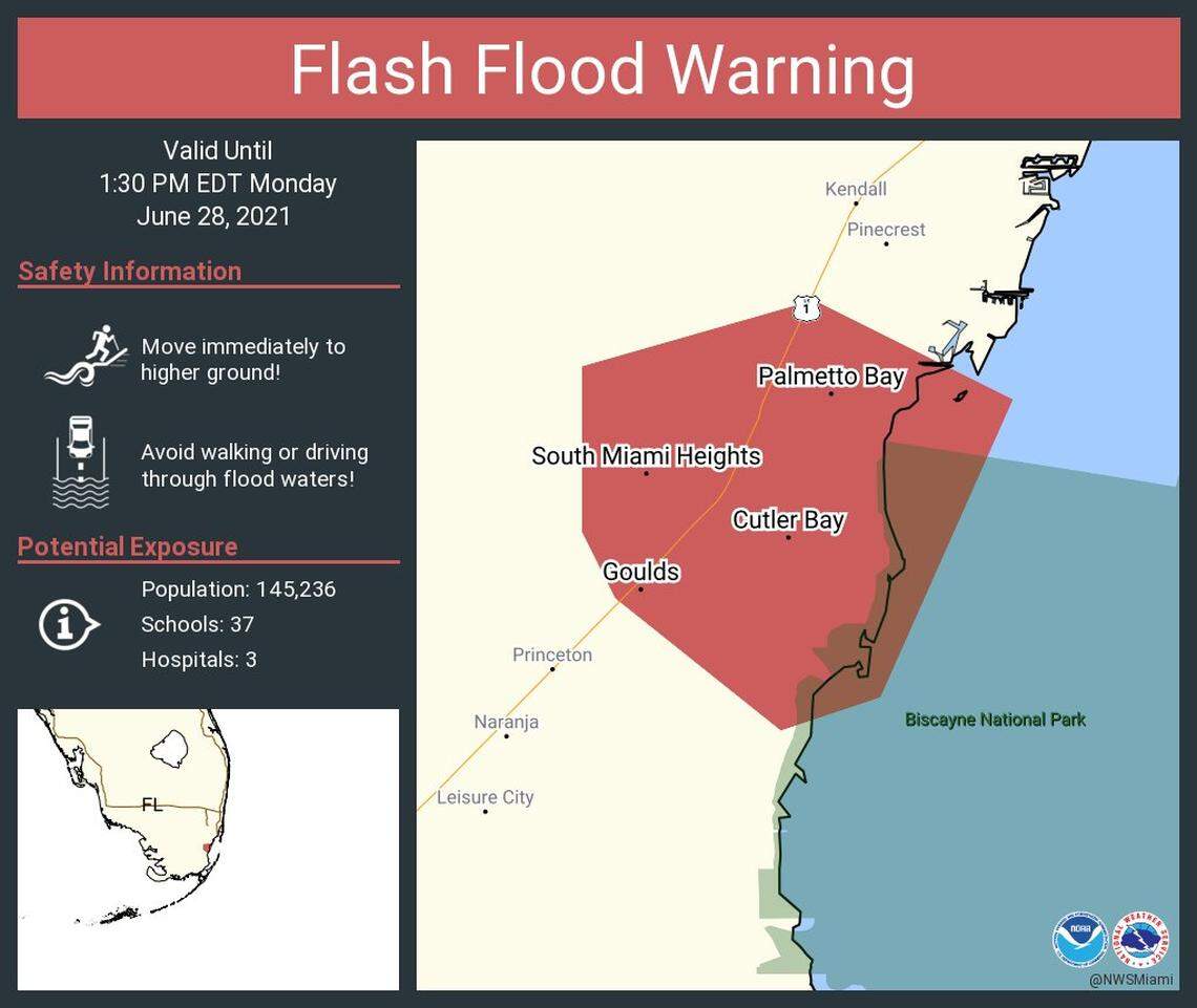 The National Weather Service issued a flash flood warning at 10:27 a.m.