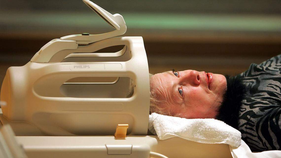 A patient prepares to take an MRI to update her progress following surgery to remove a brain aneurysm at the University of California San Francisco Medical Center in San Francisco on Dec. 15, 2005.