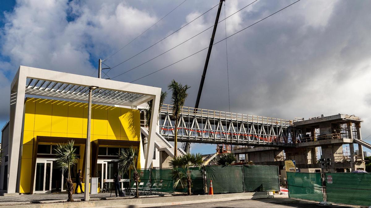 The entrance to the Brightline Aventura station.