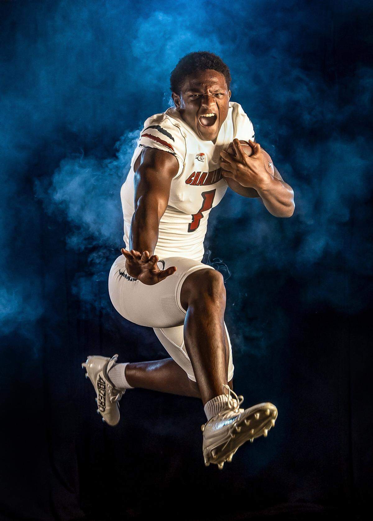 Chaminade-Madonna High School running back Derrek Cooper, during High School Football Media Day at Hard Rock Stadium in Miami Gardens, Florida, on Saturday, August 9, 2025.