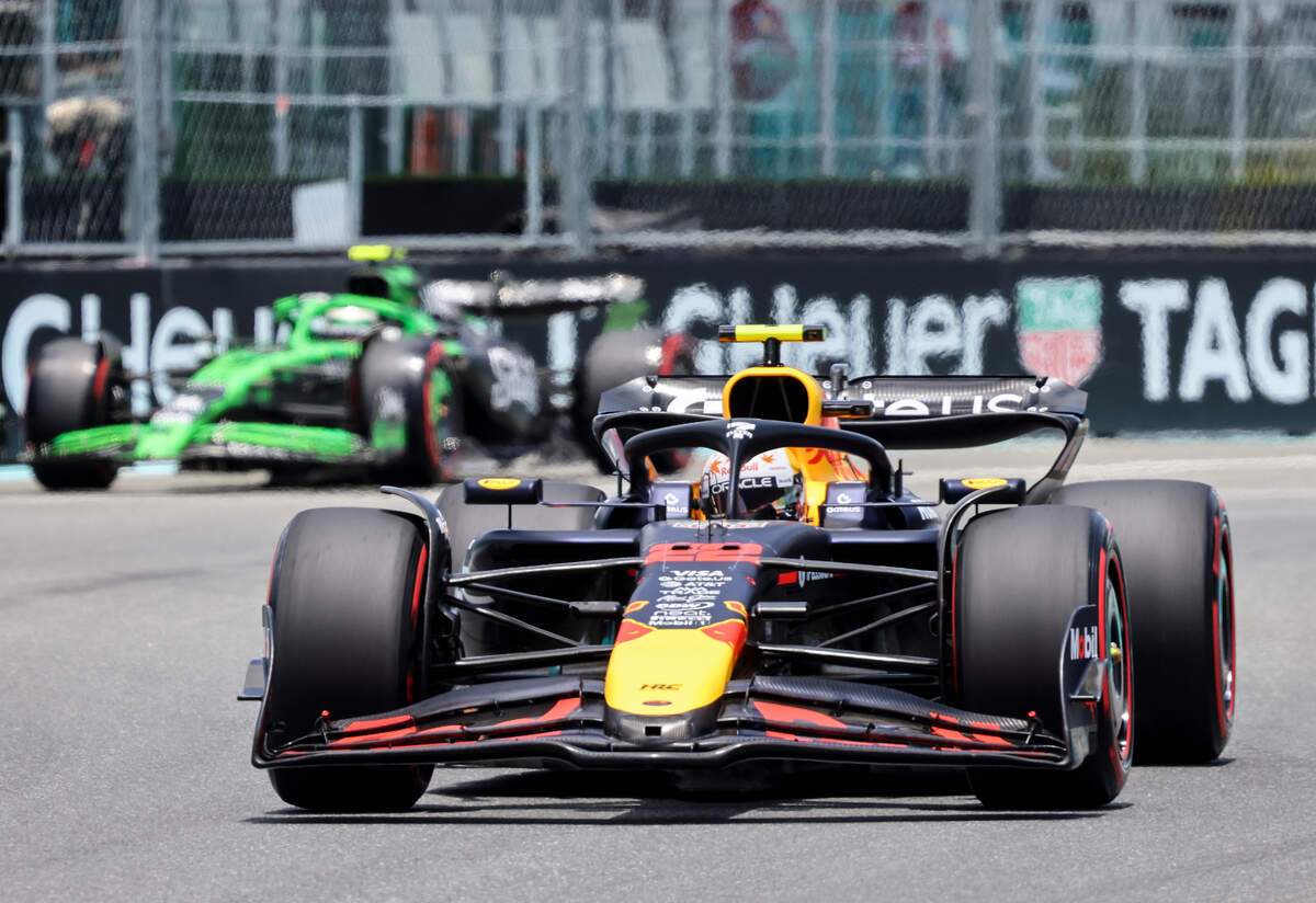 Red Bull Racing driver Yuki Tsunoda of Japan takes a turn during a practice session on the first day of the Formula One Miami Grand Prix at the Miami International Autodrome on Friday, May 2, 2025, in Miami Gardens, Fla.