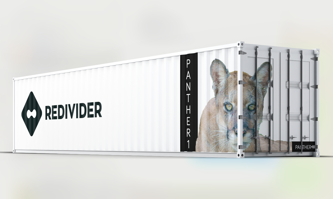 A mock-up of a container that would house the computer processors used to mine Bitcoin in Homestead.