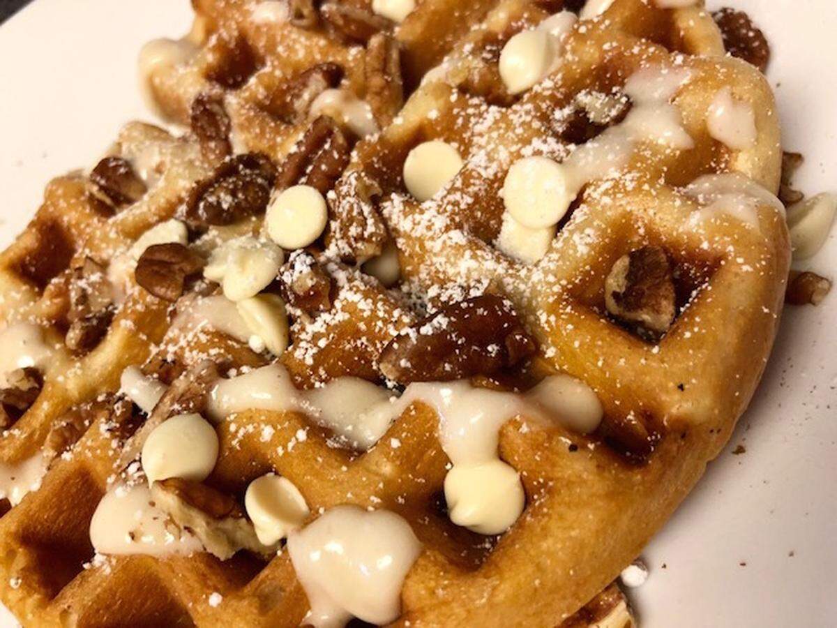 Sweet waffle with chocolate chips at iKrave