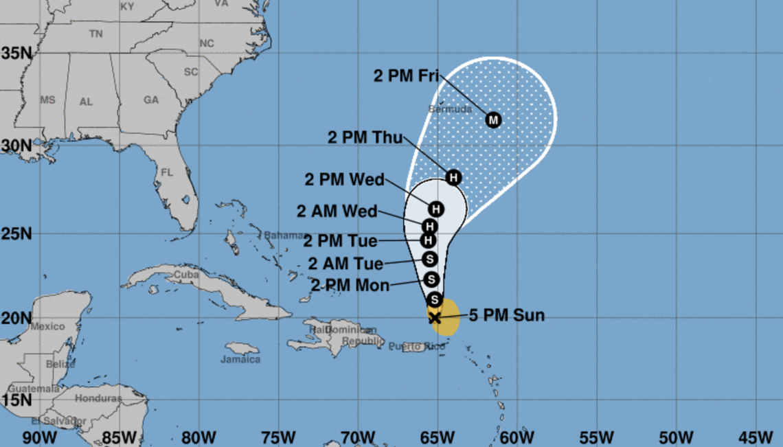 The projected path for Tropical Storm Earl as of 5 p.m. Sunday, Sept. 4.