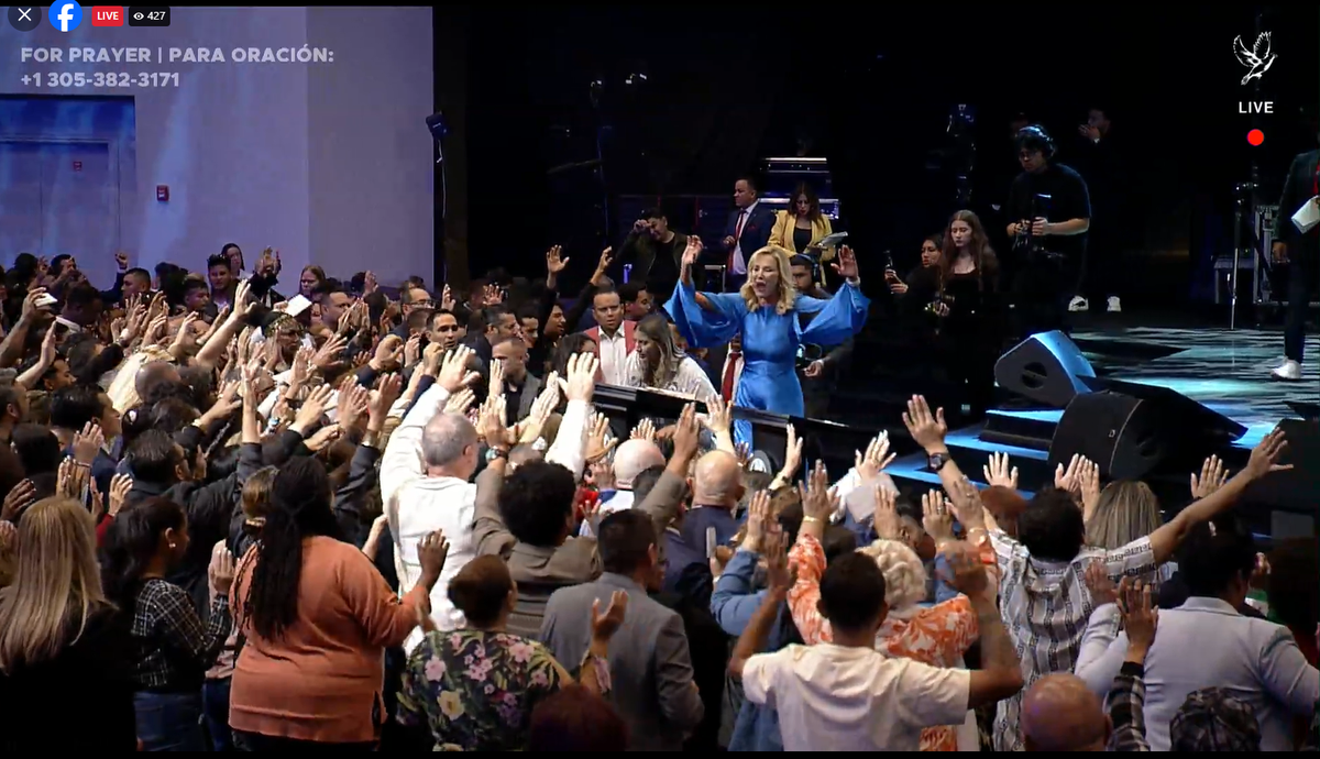 Pastor Paula White preaches at King Jesus Ministry in Miami, Florida.