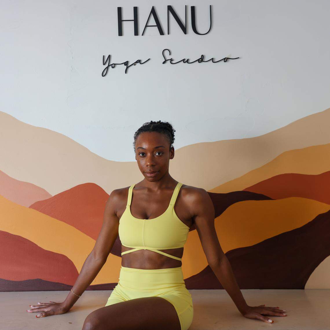 Navy vet and Pilates instructor Shay Williams is photographed before conducting a Pilates class at Hanu Yoga in Miami Beach, Florida on Sunday, November 9, 2025.
