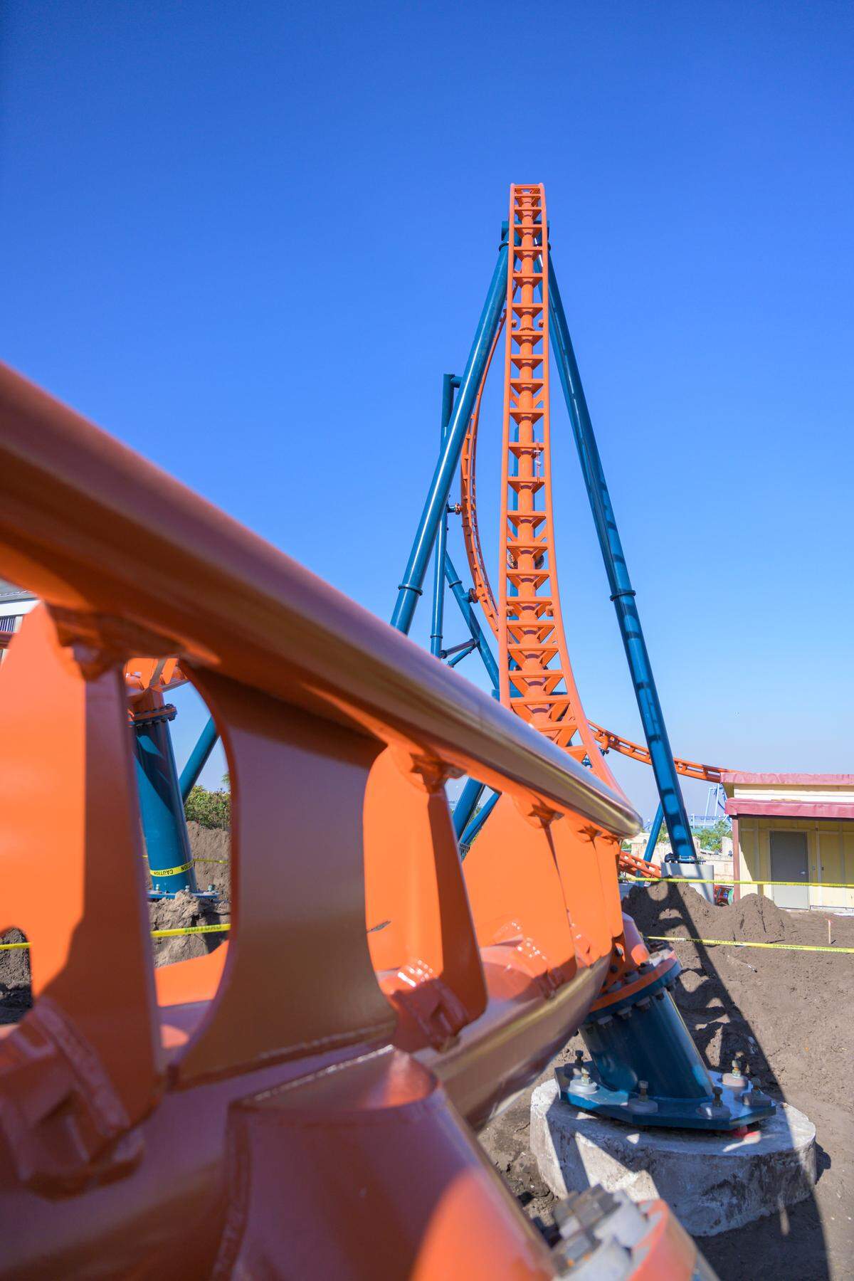 Construction of Ice Breaker, SeaWorld’s new roller coaster, is still going on but much of the track has been installed.