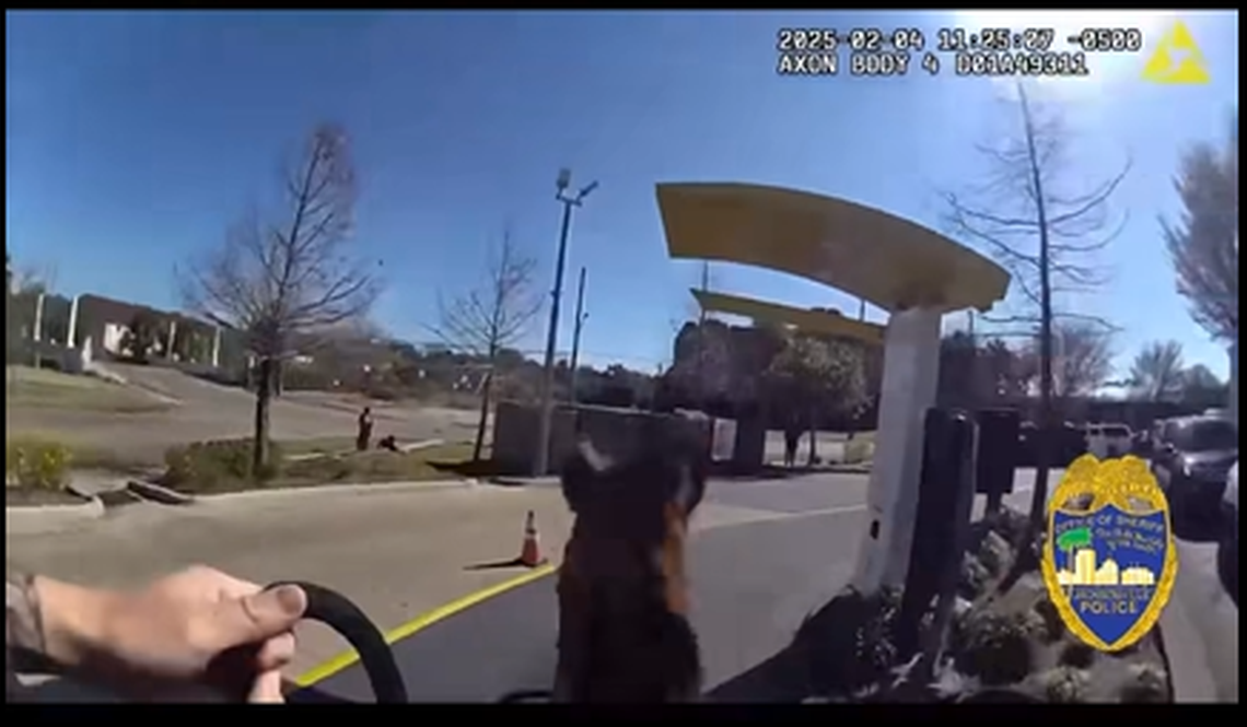 Customers at a McDonald’s drive-thru were treated to a strange display when a police officer on horse back chased a suspect through the line, a Jacksonville Sheriff’s Office video shows.