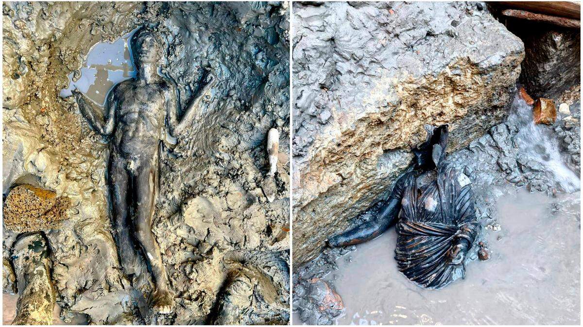 Archaeologists in Tuscany found more than 20 bronze statues that were thrown into a muddy thermal hot spring during ancient Roman times.